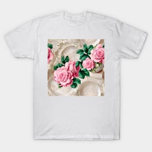 Roses and lace French shabby chic rococo pattern T-Shirt